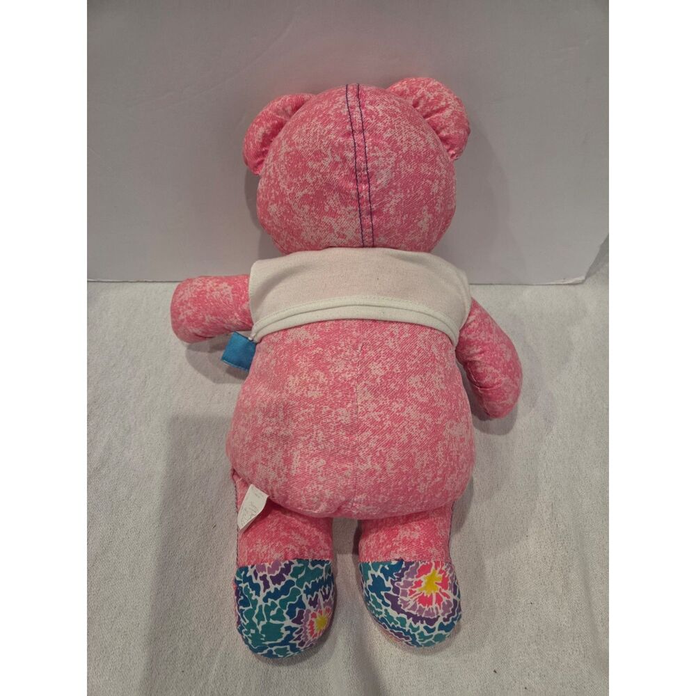 Vintage 1995 Tyco Doodle Bear Plush Pink Denim Overalls Washable 90s - Picture 2 of 6